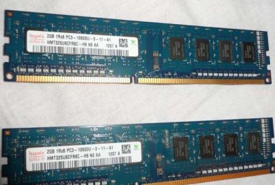 Лот: 6982220. Фото: 1. ОЗУ Hynix 4gb 2x2 DDR 3 1rx8 pc3-10600u-9-11-a1... Оперативная память