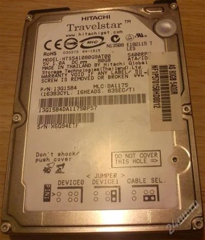 Лот: 1274834. Фото: 1. винт hdd hitachi travelstar (80gb... Жёсткие диски (HDD)