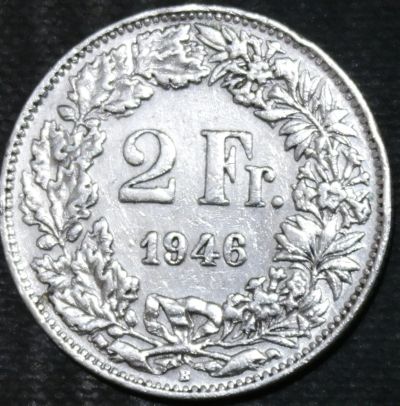 Лот: 12630949. Фото: 1. Швейцария. 2 франка. 1946 год... Остальные страны