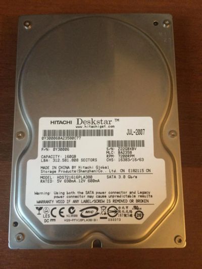 Лот: 6872506. Фото: 1. HDD hitachi deskstar 160GB. Жёсткие диски (HDD)