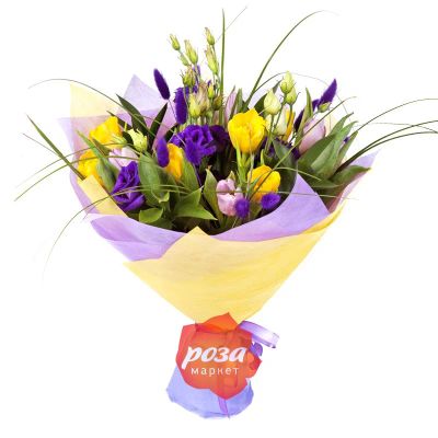 Лот: 3677313. Фото: 1. Красивый букет из эустомы и тюльпанов. Другое (цветы, букеты)