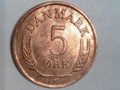Лот: 14478313. Фото: 1. Монета Дании 5 эре. Европа