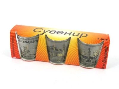 Лот: 10551544. Фото: 1. Набор стопок Красноярск 3шт металлик. Сувенирные наборы