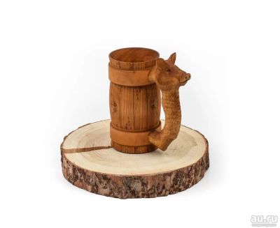 Лот: 17599215. Фото: 1. Кружка из липы с резной ручкой... Кружки, стаканы, бокалы