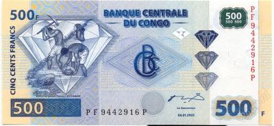 Лот: 2404827. Фото: 1. 500 франков. Республика Конго... Африка