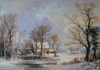 Лот: 5267759. Фото: 1. Пейзаж "Зима, старая мельница... Картины, рисунки