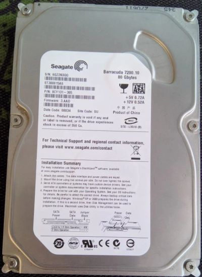 Лот: 11078498. Фото: 1. Seagate Barracuda, 80GB SATA. Жёсткие диски (HDD)