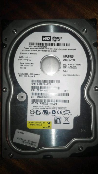 Лот: 6430356. Фото: 1. hdd 80Gb 7200 жесткий диск westwrn... Жёсткие диски