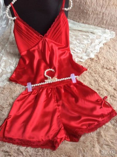 Лот: 8676653. Фото: 1. Шелковая пижама красная. Размер... Домашняя одежда