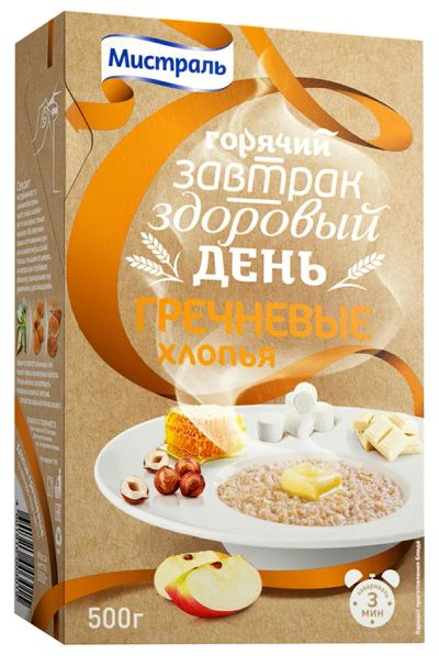 Лот: 8521899. Фото: 1. хлопья гречневые мистраль 500... Крупы, сыпучие продукты