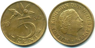 Лот: 3099421. Фото: 1. Нидерланды ( Голландия ) 5 центов. Европа