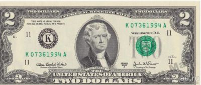 Лот: 17886967. Фото: 1. 2$ доллара 2003 г. UNC Номер -... Америка