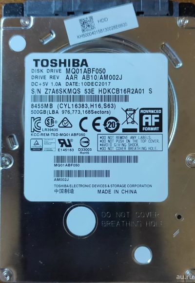 Лот: 16775863. Фото: 1. HDD Toshiba 500Gb. Жёсткие диски