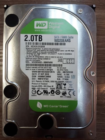 Лот: 11746735. Фото: 1. HDD WD Western Digital Green 2TB... Жёсткие диски (HDD)