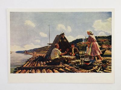 Лот: 23298549. Фото: 1. Ромас Я. На плоту. Открытка. 1954. Открытки, конверты