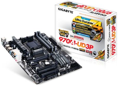Лот: 9526107. Фото: 1. Материнская плата AM3+ GA-970A-UD3P... Материнские платы