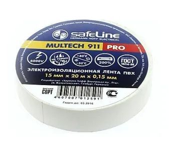 Лот: 16893489. Фото: 1. Изолента Safeline 15/10 белая. Расходные материалы, сменные насадки