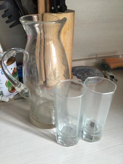 Лот: 7527615. Фото: 1. Графин и 2 стакана. Кувшины, графины