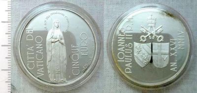 Лот: 8272865. Фото: 1. Ватикан. 5 евро 2004 (серебро... Европа