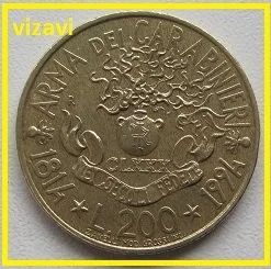 Лот: 16038592. Фото: 1. Италия 200 лир 1994. 180 лет корпусу... Европа