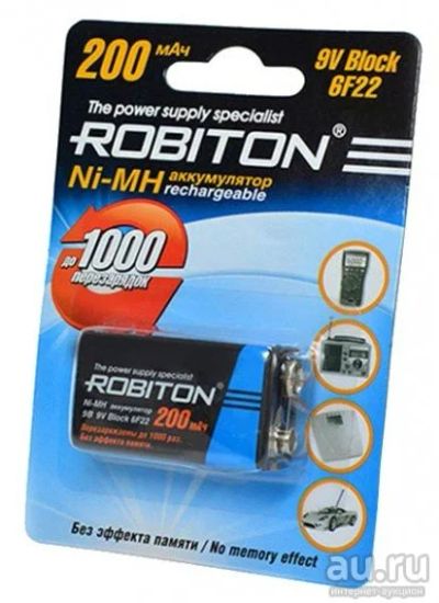 Лот: 14409945. Фото: 1. Аккумулятор Robiton 6F22 200mAh... Батарейки, аккумуляторы, элементы питания
