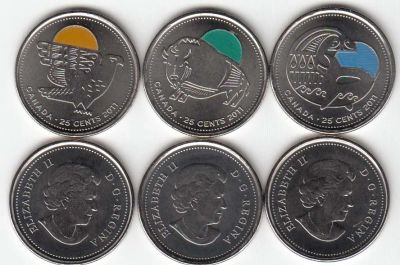 Лот: 3560062. Фото: 1. Канада 3x25 центов 2011 г бизон... Америка