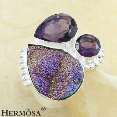 Лот: 4951543. Фото: 1. Кольцо. Аметист. Кварц с титановым... Кольца, перстни