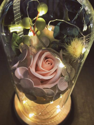 Лот: 15430746. Фото: 1. Роза в колбе розовая с гирляндой. Свежие цветы