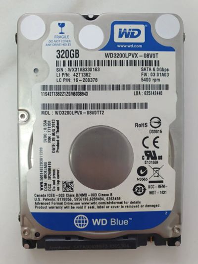 Лот: 20595018. Фото: 1. HDD 320GB WD3200LPVX-08V0T. Жёсткие диски (HDD)