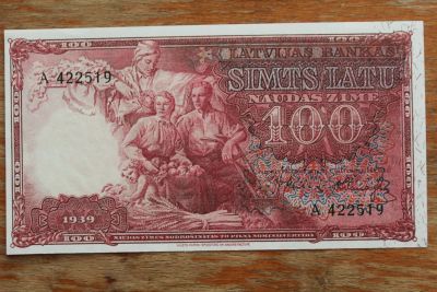 Лот: 22180142. Фото: 1. Латвия 100 лат 1939 года. Водяные... Частные выпуски, копии банкнот