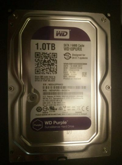 Лот: 13963496. Фото: 1. Жёсткий диск WD Purple на 1 терабайт. Жёсткие диски (HDD)