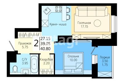 Лот: 20995069. Фото: 1. Продам 2-комн. 40.8 кв.м. Красноярск... Квартиры, студии