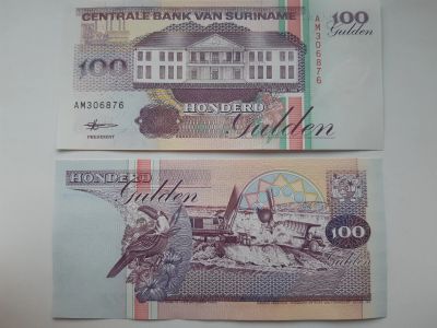 Лот: 17411385. Фото: 1. Суринам 100 гульденов 1998 г без... Америка