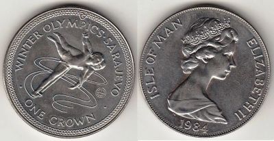 Лот: 3909990. Фото: 1. Мэн 1 крона 1984г.,UNC, Олимпиада... Великобритания и острова