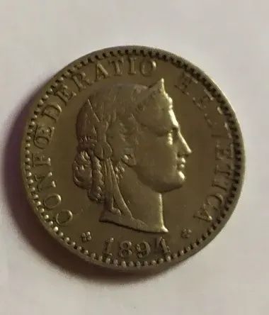 Лот: 24348453. Фото: 1. Швейцария 20 раппенов 1894. Европа