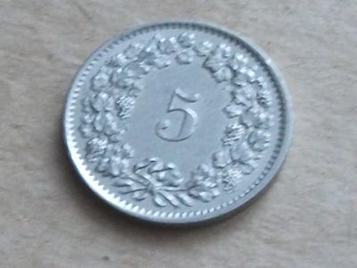 Лот: 8846776. Фото: 1. Монета 5 раппен пять Швейцария... Европа