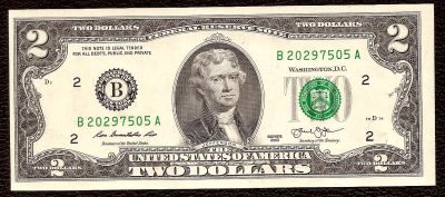 Лот: 13906671. Фото: 1. 2 доллара США / Купюра (банкнота... Америка