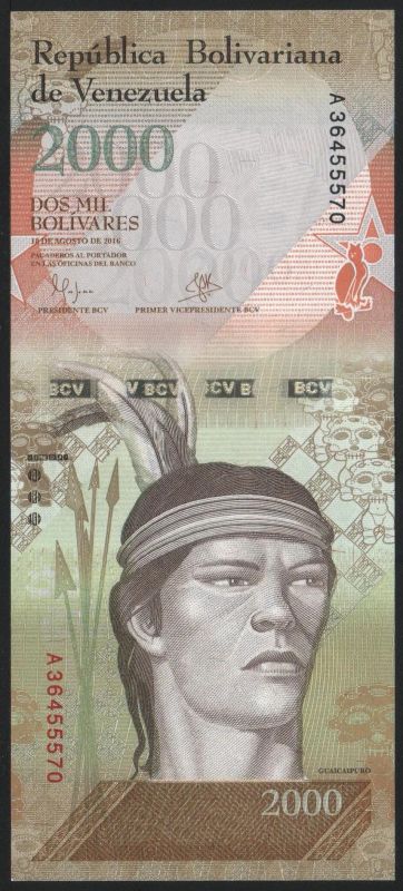 Лот: 11613956. Фото: 1. Венесуэла банкнота 2000 боливаров... Америка