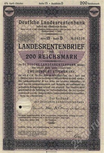 Лот: 678793. Фото: 1. Германия. 3-й Рейх. Облигация... Германия и Австрия