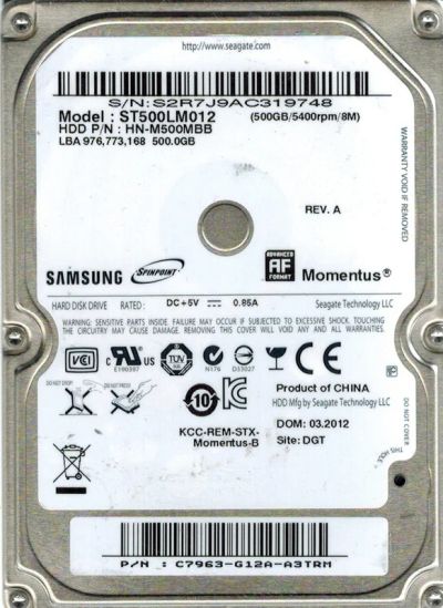 Лот: 4950777. Фото: 1. Жесткий диск Seagate Samsung ST500LM012... Жёсткие диски (HDD)