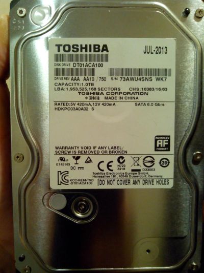 Лот: 10918640. Фото: 1. Жесткий диск Toshiba 1TB. Жёсткие диски (HDD)