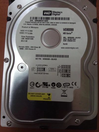 Лот: 10957697. Фото: 1. Жесткий диск WD 80Gb WD800BB IDE. Жёсткие диски