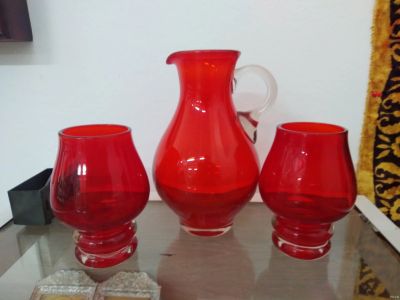 Лот: 11992560. Фото: 1. Кувшин и два стакана, СССР, цвет... Предметы интерьера и быта