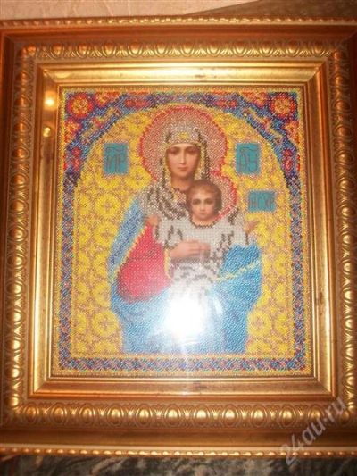 Лот: 849743. Фото: 1. икона вышита из бисера. ручная... Другое (вязание, шитье)