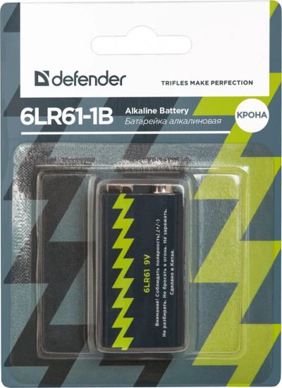 Лот: 16173611. Фото: 1. Батарейка Defender 6LR61 9V BL1... Батарейки, аккумуляторы, элементы питания
