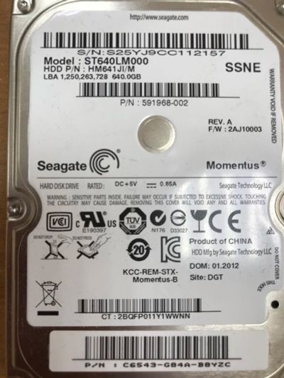 Лот: 14206952. Фото: 1. Жесткий диск Seagate 640gb st640lm000. Жёсткие диски (HDD)