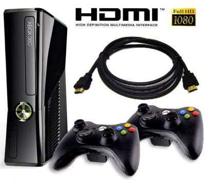 Лот: 5965729. Фото: 1. XBox 360 slim, 2 беспроводных... Консоли