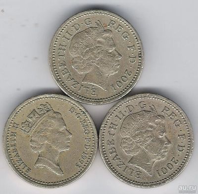 Лот: 7281653. Фото: 1. набор 3 монеты -- ( 1 фунт стерлингов... Великобритания и острова