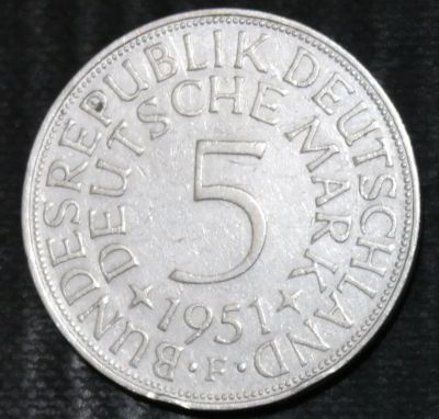 Лот: 15184495. Фото: 1. Германия. 5 марок. 1951 год. Монетный... Остальные страны