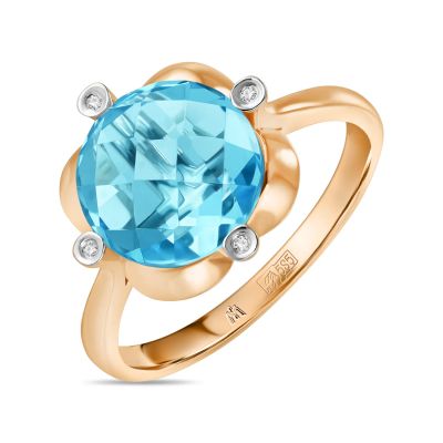 Лот: 24650983. Фото: 1. Кольцо с топазом и бриллиантами. Кольца, перстни